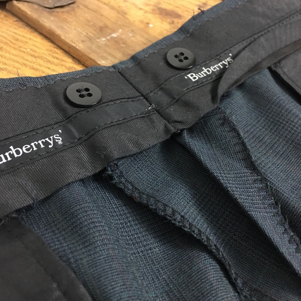 Burberry Pleaded Cuffed Blue Mens Trousers